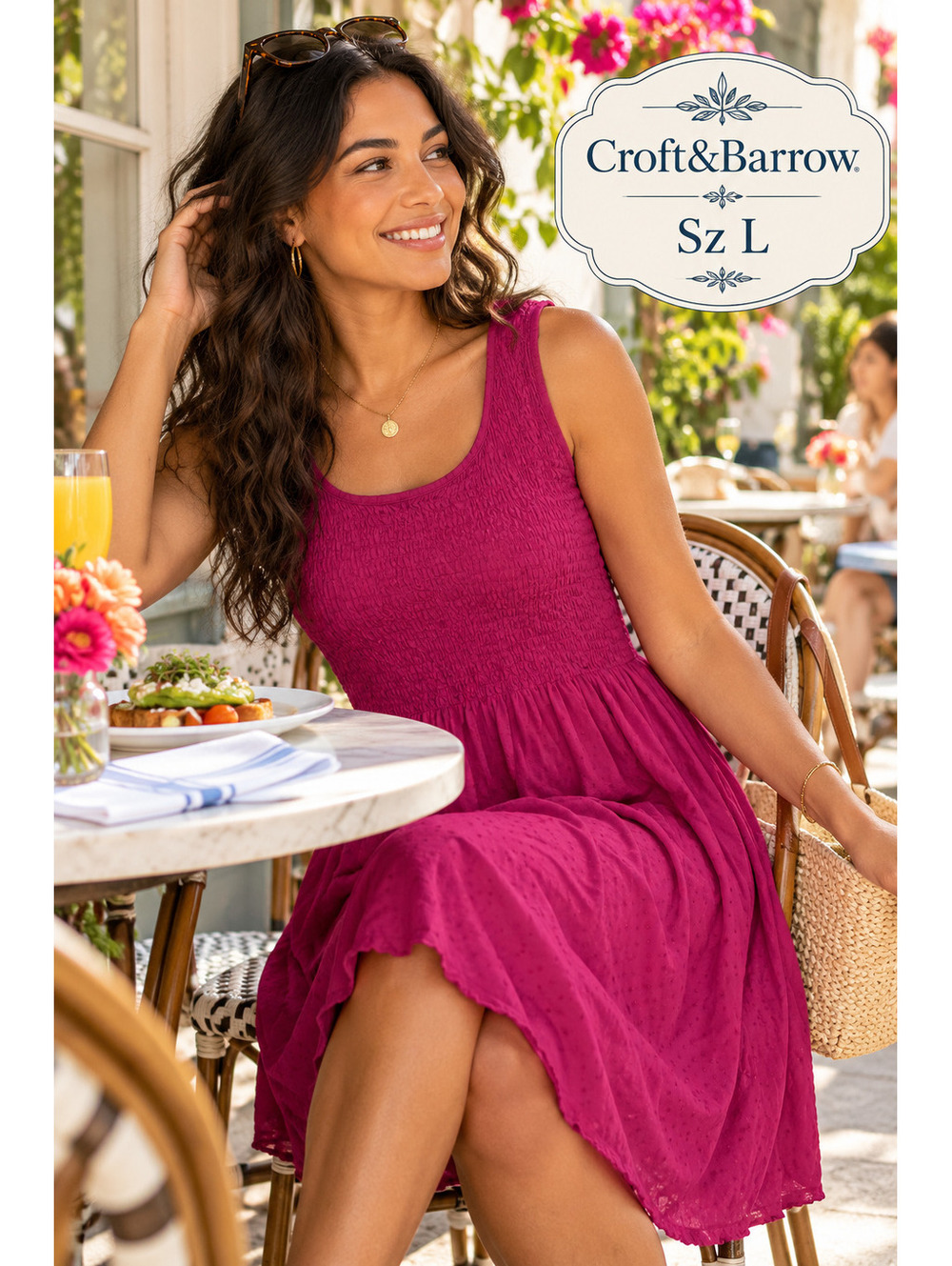 Croft & Barrow | L | Magenta Smocked Bodice Sleeveless Dress